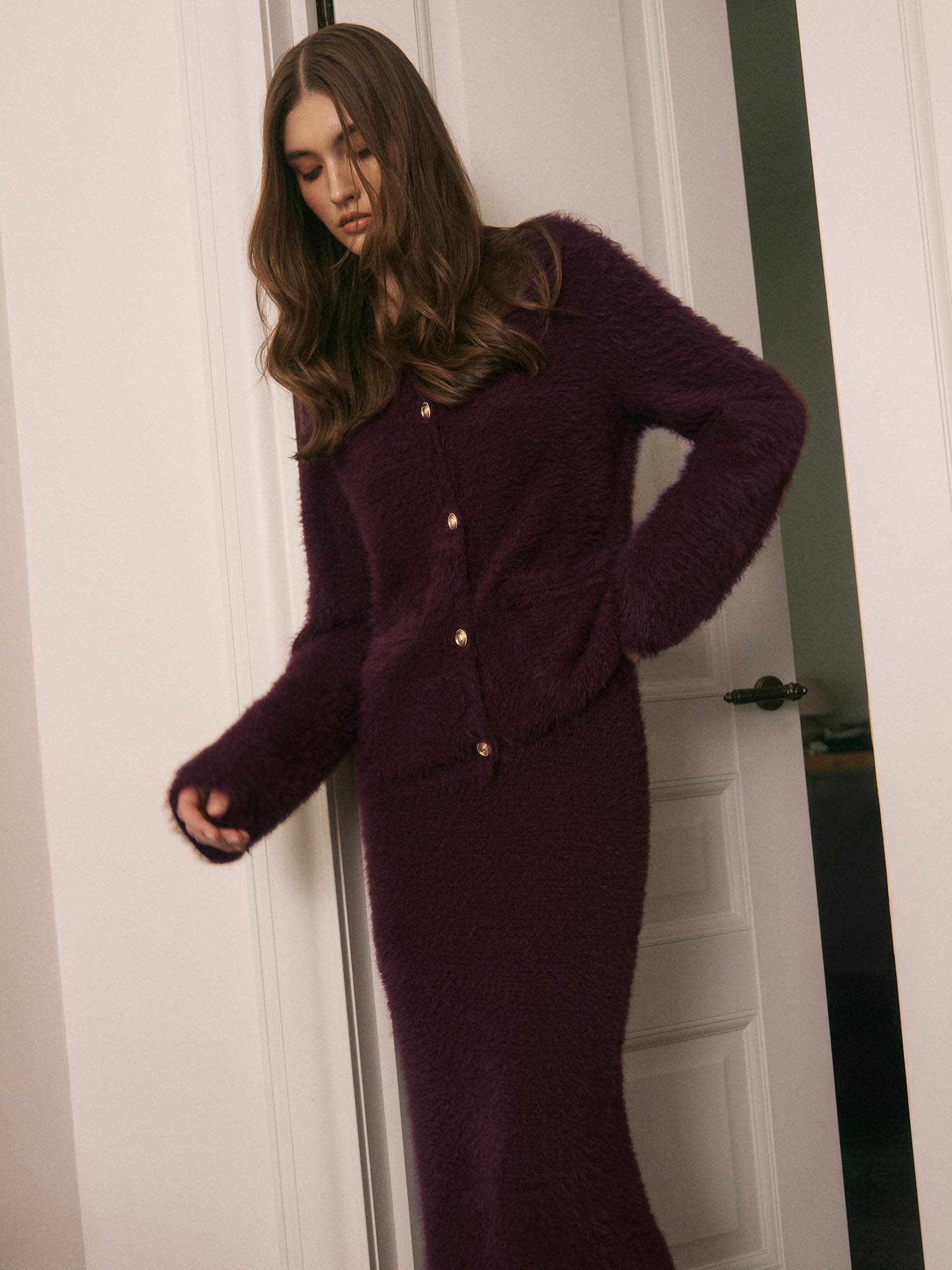 Fluffy knitted maxi skirt 