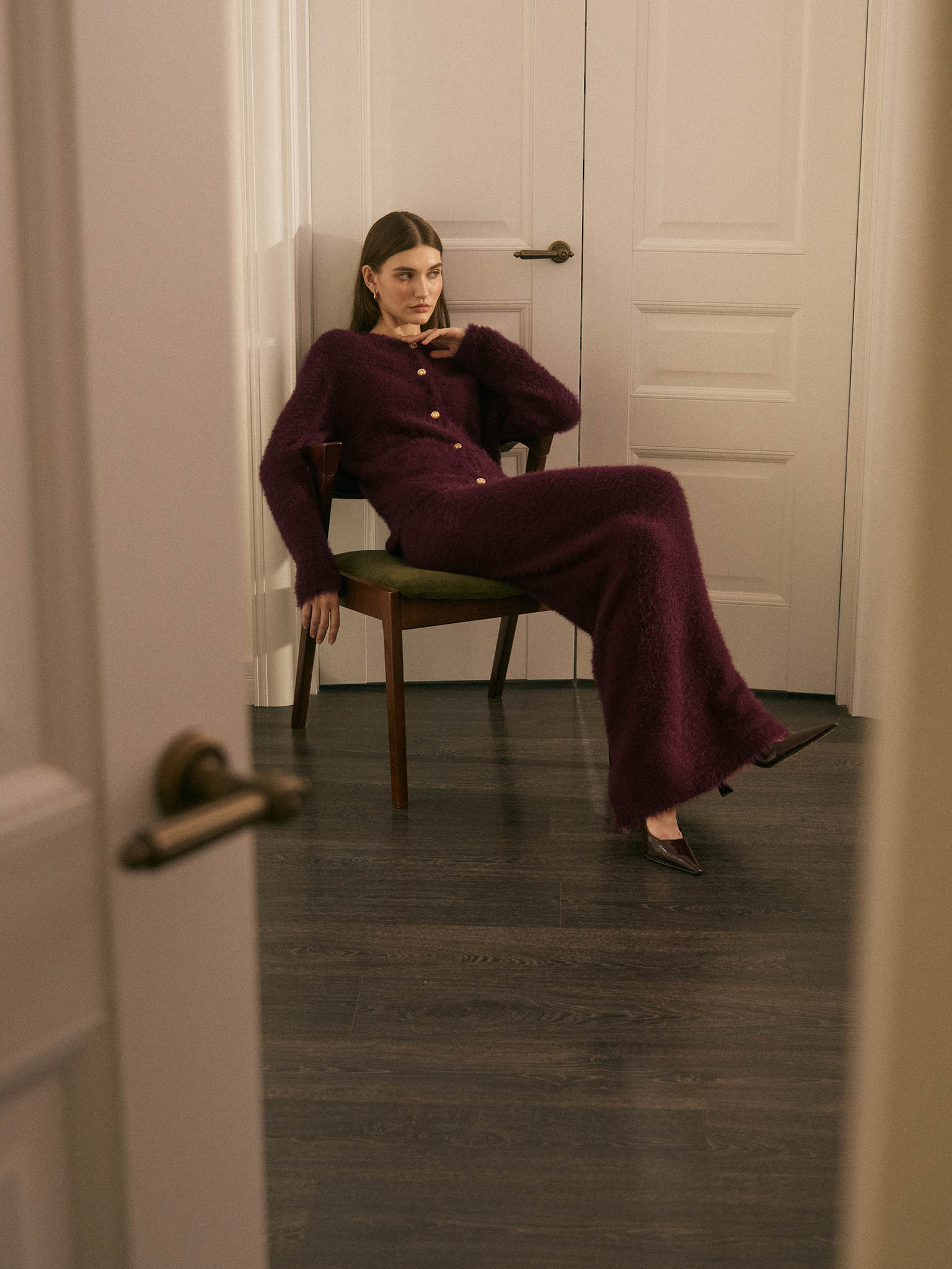 Fluffy knitted maxi skirt 