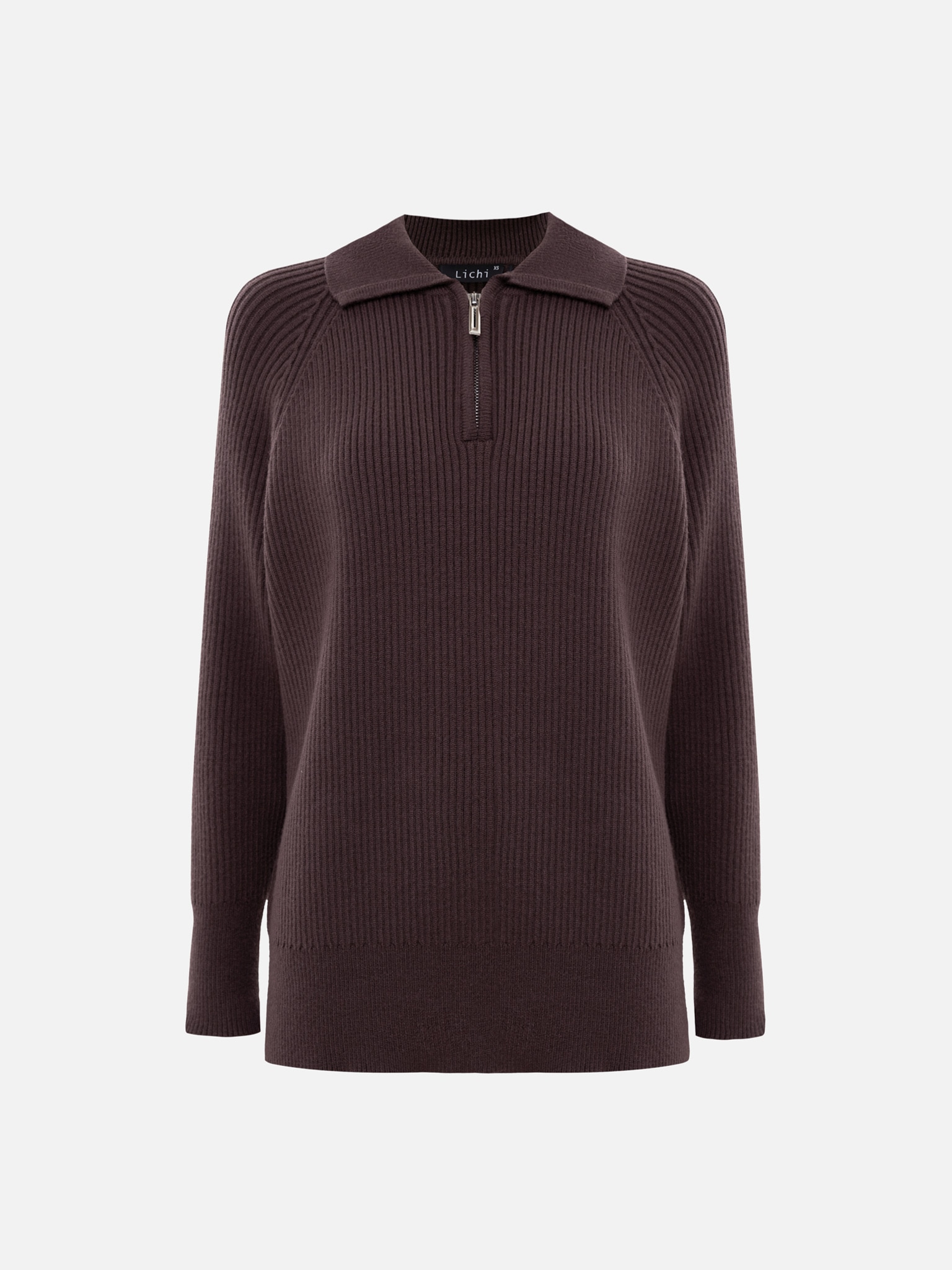 Свободный свитер с воротником поло на молнии