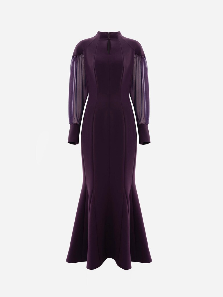 Maxi dress with semi-transparent puff sleeves