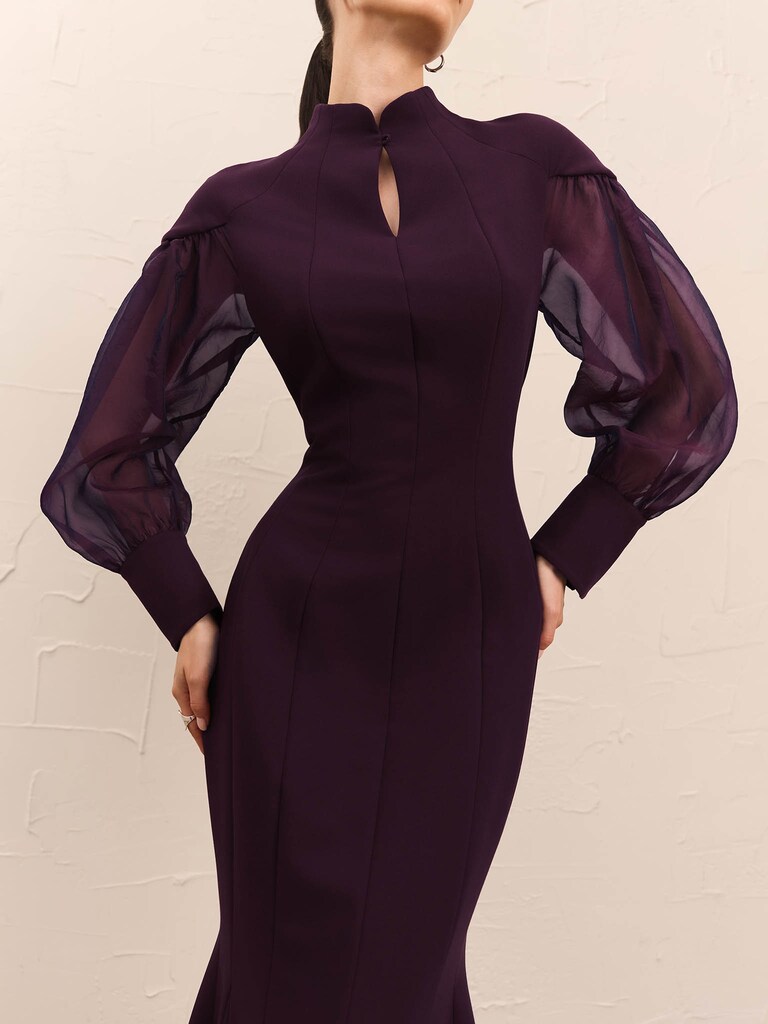 Maxi dress with semi-transparent puff sleeves