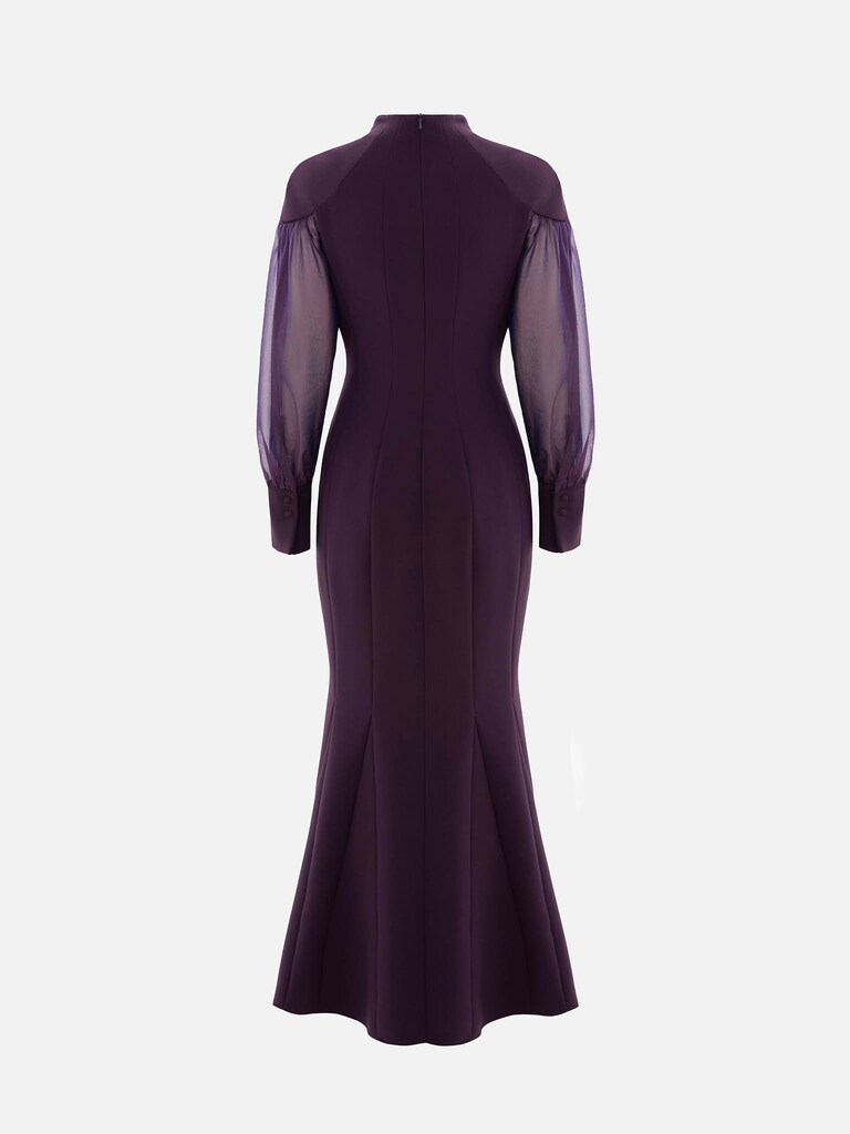 Maxi dress with semi-transparent puff sleeves