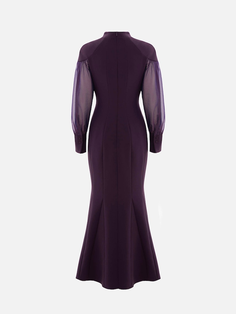 Платье макси с полупрозрачными рукавами-буфами