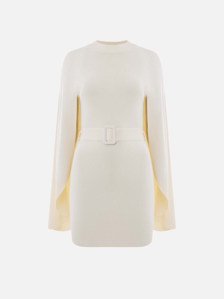 Viscose mini jersey dress with a train and matching belt