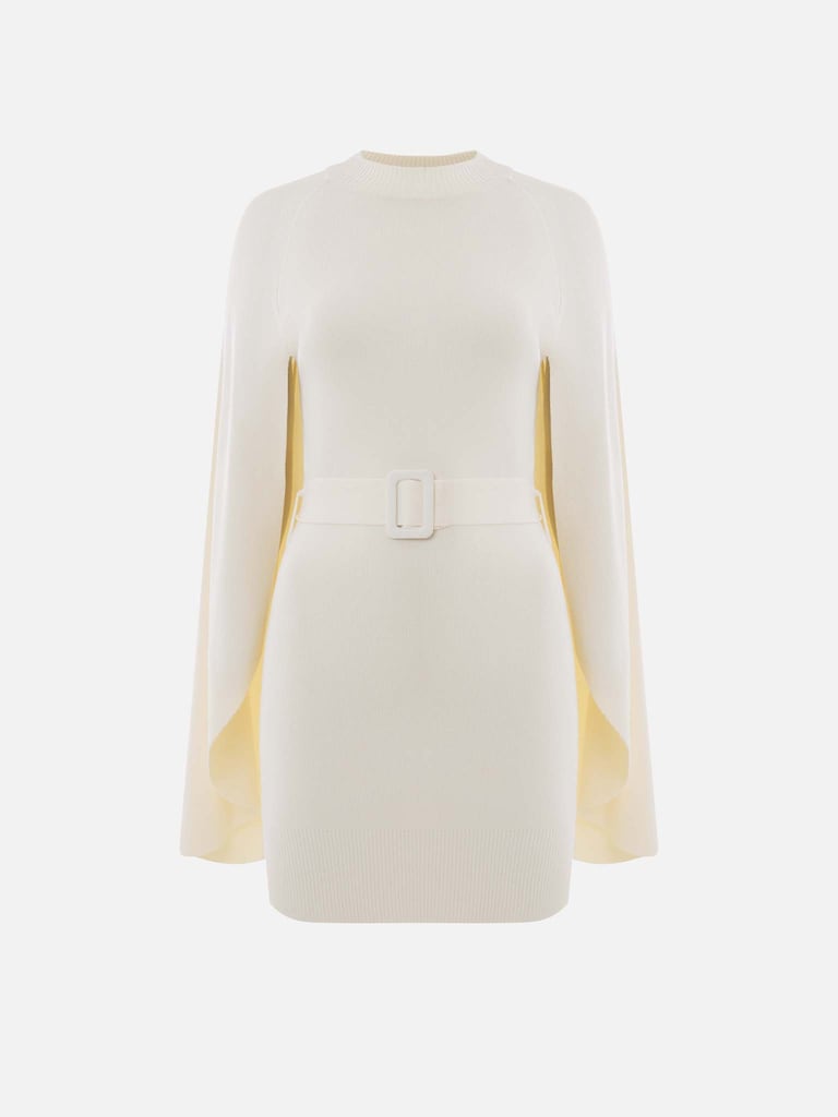 Dzianinowa sukienka mini z wiskozy z trenem i paskiem w tym samym kolorze