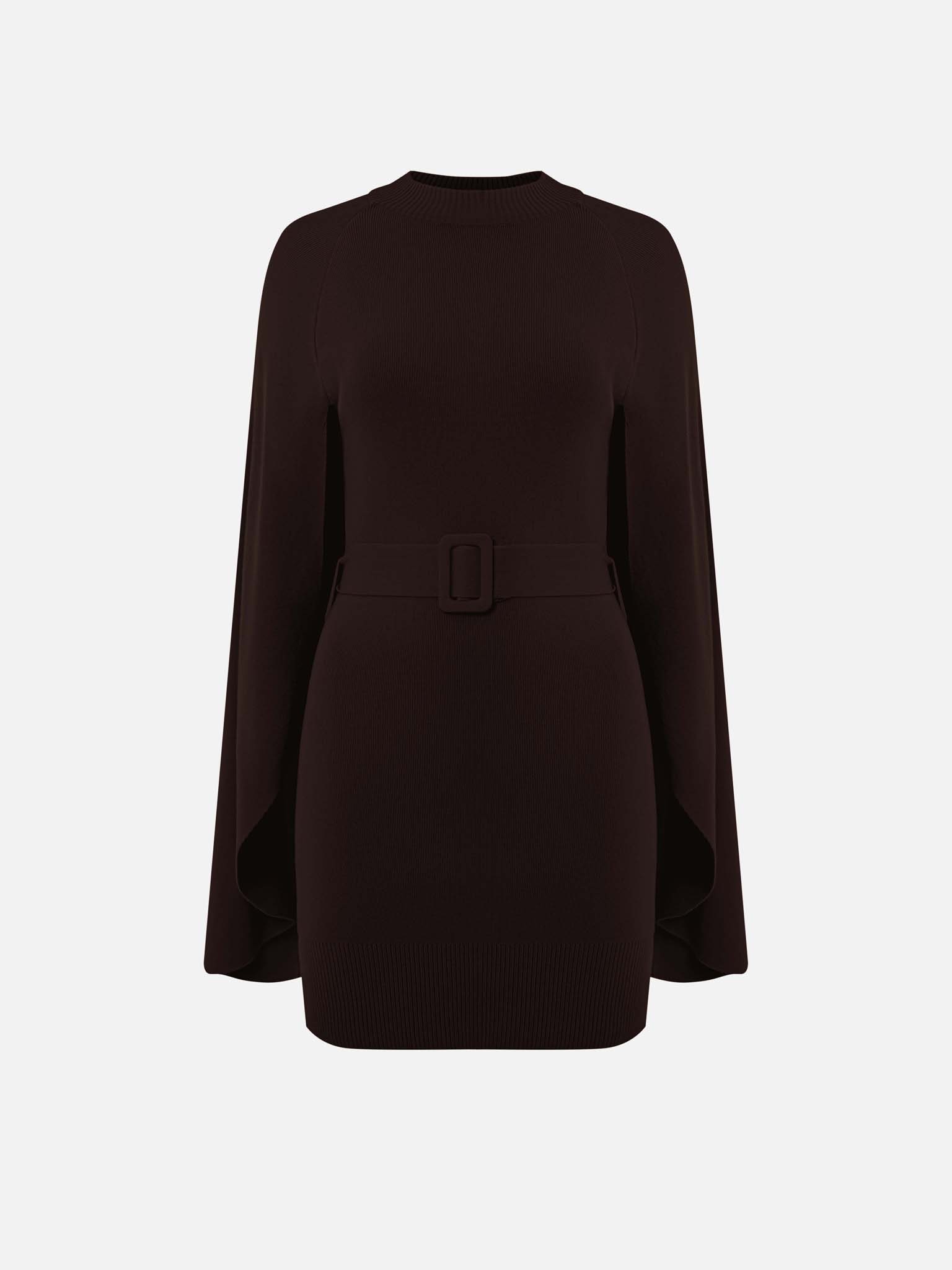 Viscose mini jersey dress with a train and matching belt