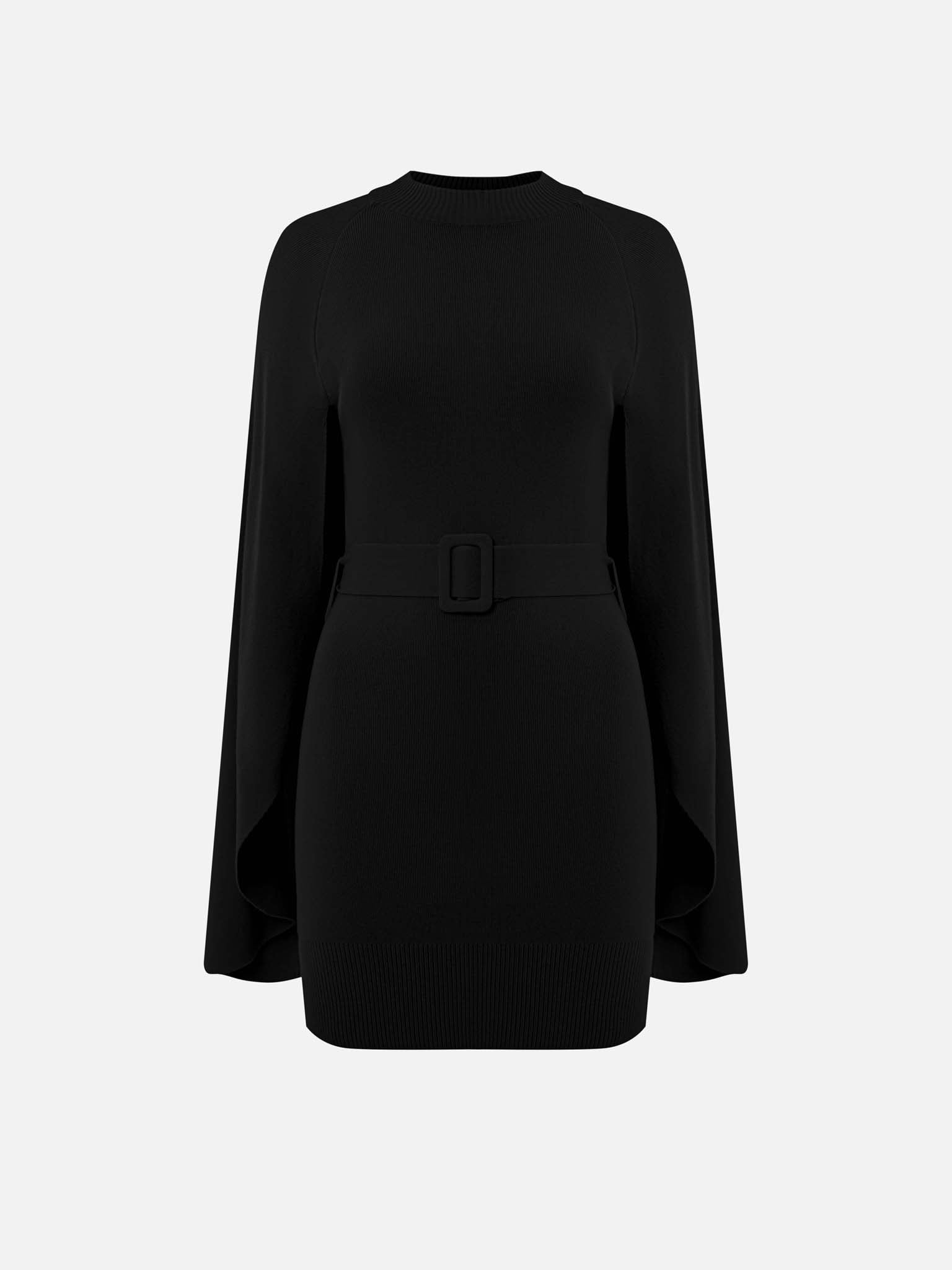 Viscose mini jersey dress with a train and matching belt