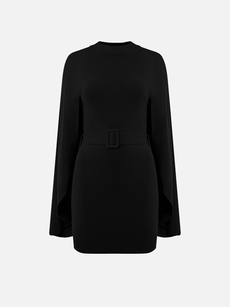 Viscose mini jersey dress with a train and matching belt