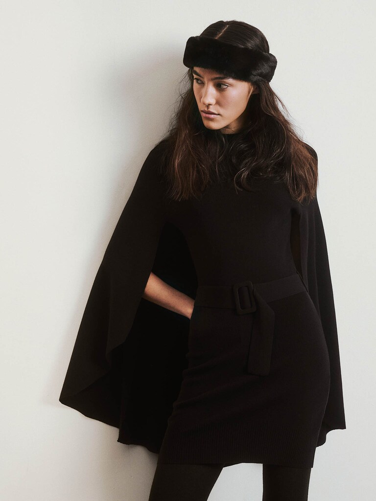 Viscose mini jersey dress with a train and matching belt