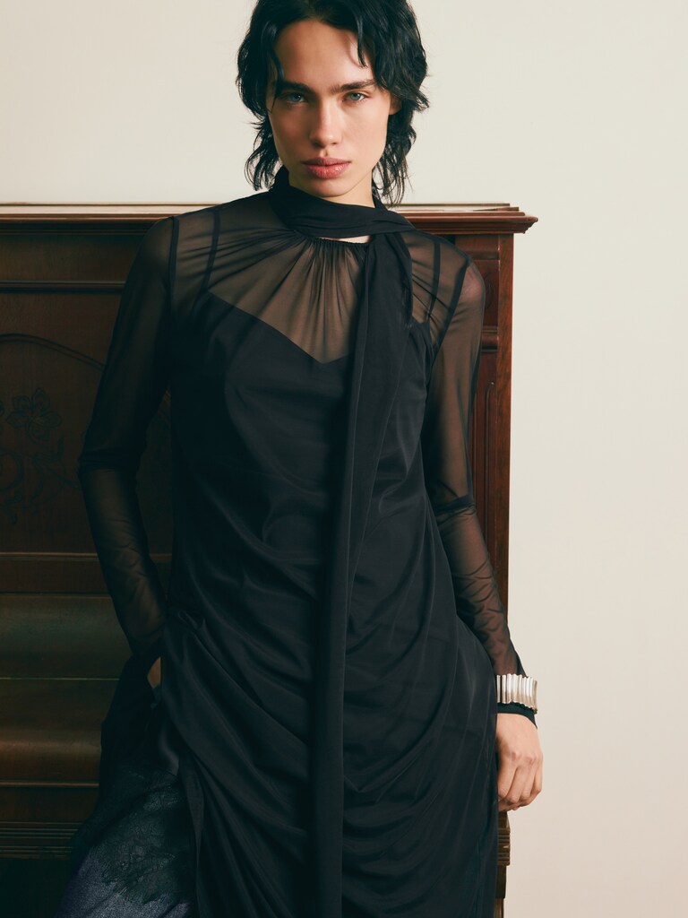 Semi-transparent midi dress with lace detailing