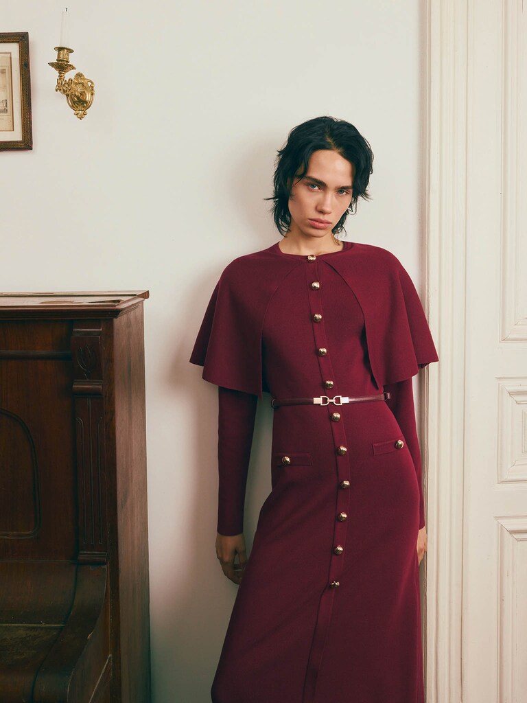 Midi dress with a cape and matching belt