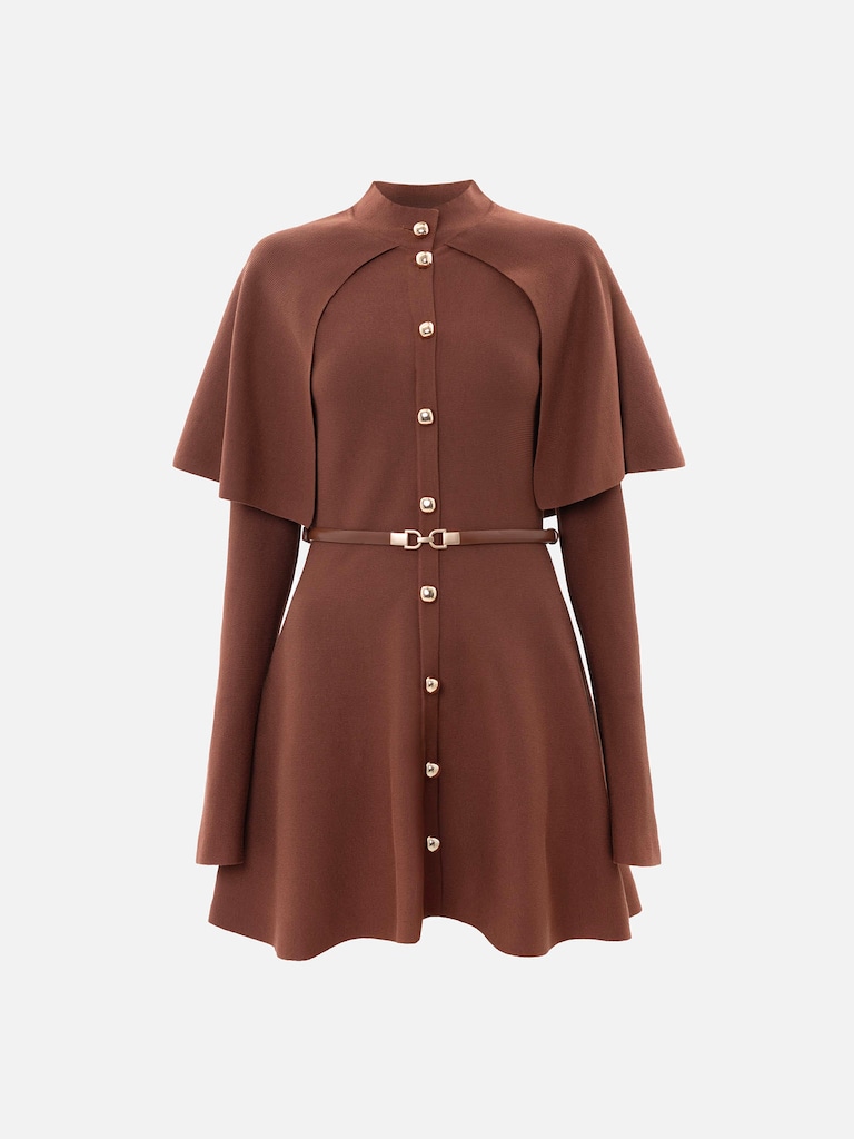 Sukienka mini z peleryną i paskiem w tym samym kolorze