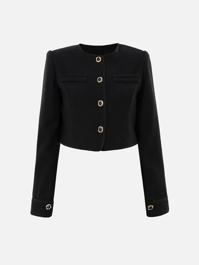 Single-breasted textured jacket with large buttons