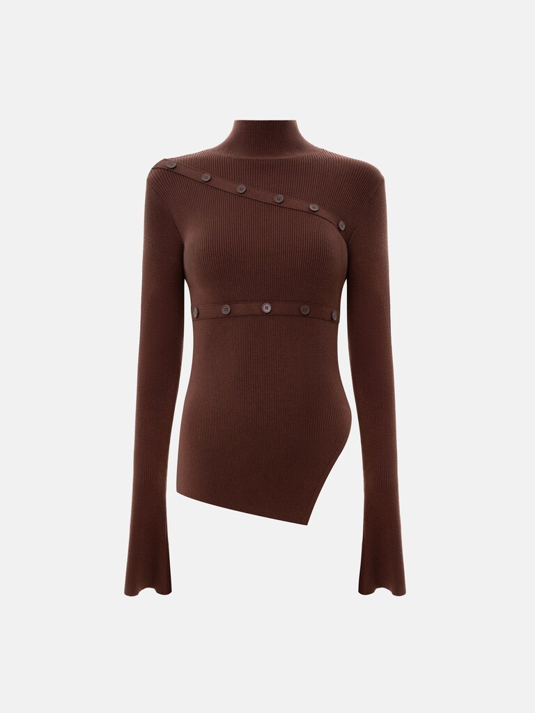 Лонгслив из вискозы в рубчик с асимметричным декором и пуговицами