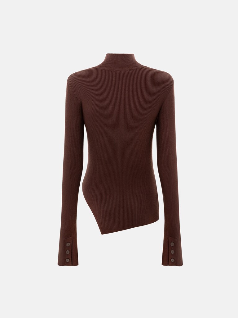 Лонгслив из вискозы в рубчик с асимметричным декором и пуговицами