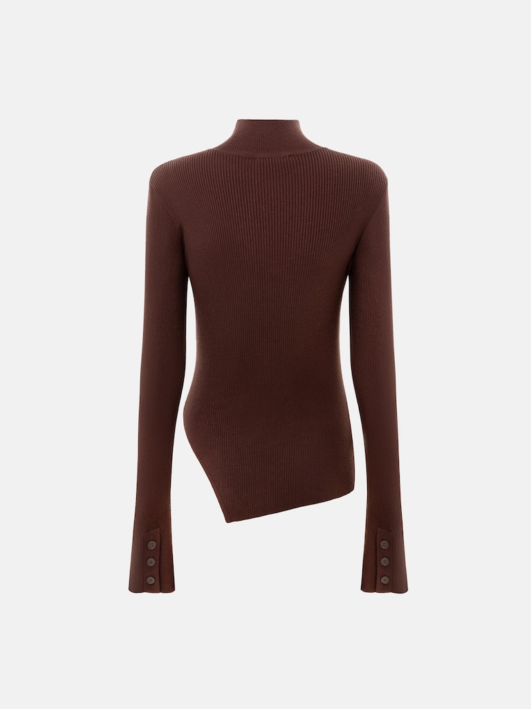 Лонгслив из вискозы в рубчик с асимметричным декором и пуговицами