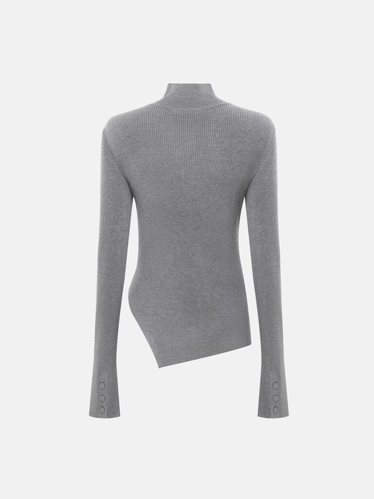 Лонгслив из вискозы в рубчик с асимметричным декором и пуговицами