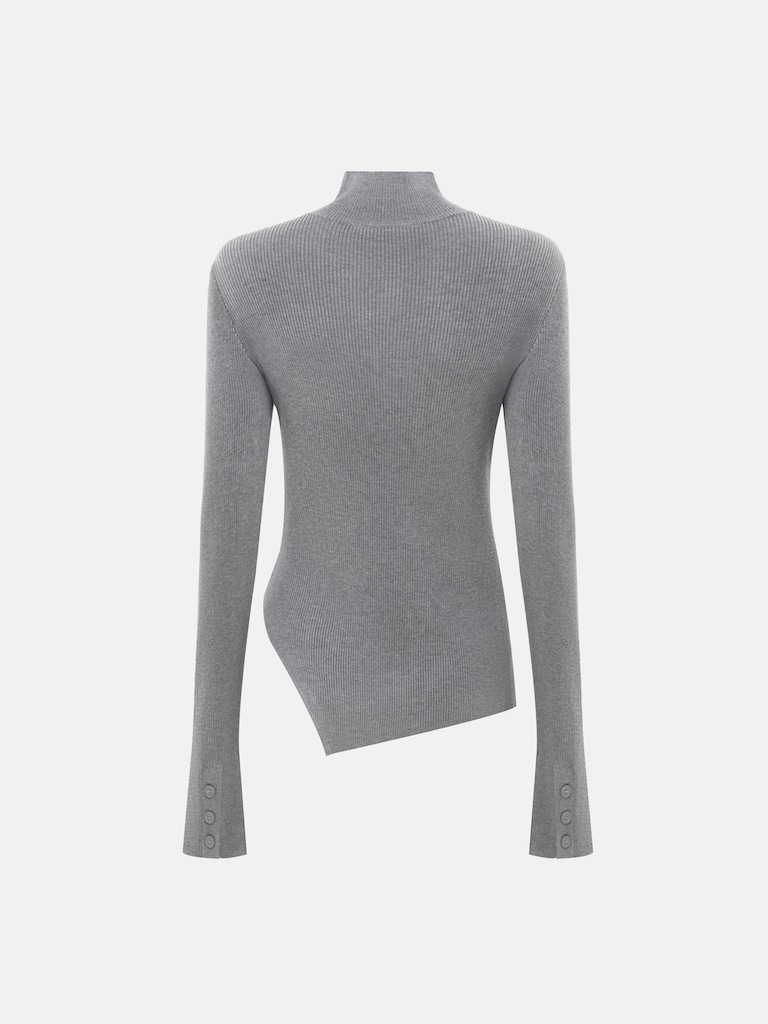 Лонгслив из вискозы в рубчик с асимметричным декором и пуговицами