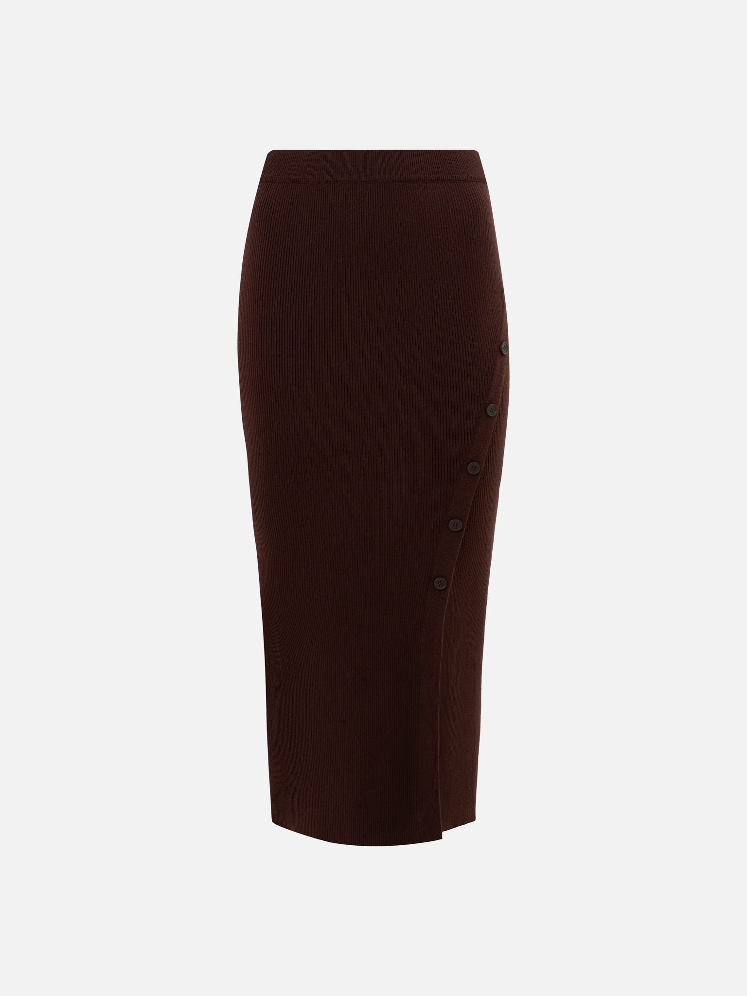 Юбка макси из вискозы в рубчик с разрезом сбоку и пуговицами