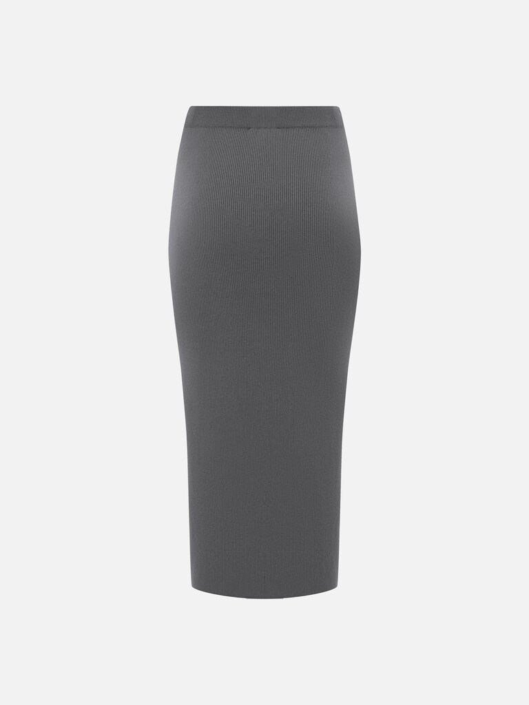 Юбка макси из вискозы в рубчик с разрезом сбоку и пуговицами