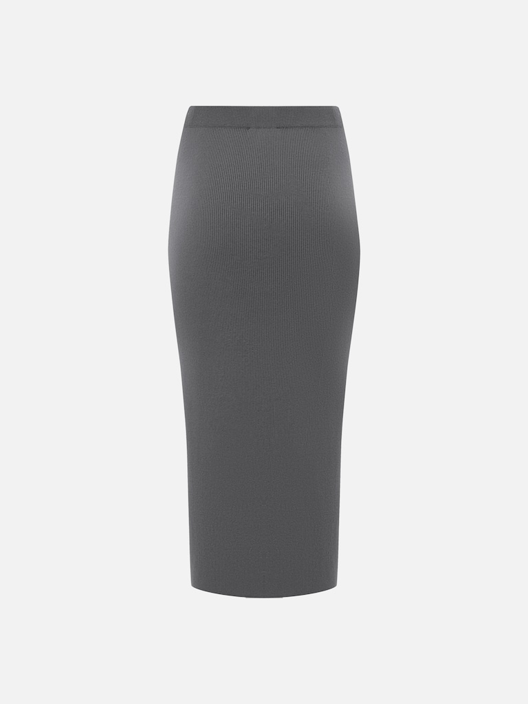 Юбка макси из вискозы в рубчик с разрезом сбоку и пуговицами