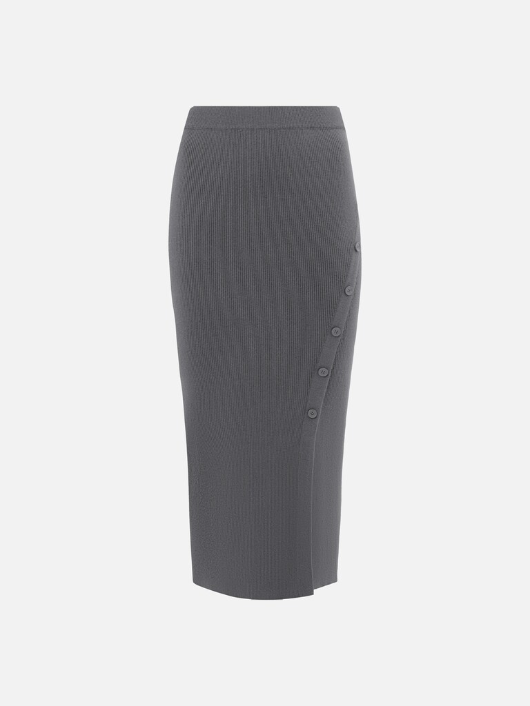 Юбка макси из вискозы в рубчик с разрезом сбоку и пуговицами