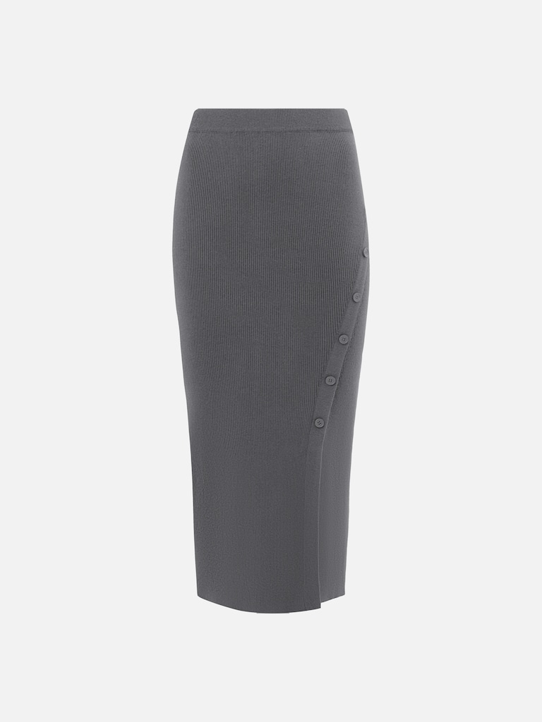 Юбка макси из вискозы в рубчик с разрезом сбоку и пуговицами