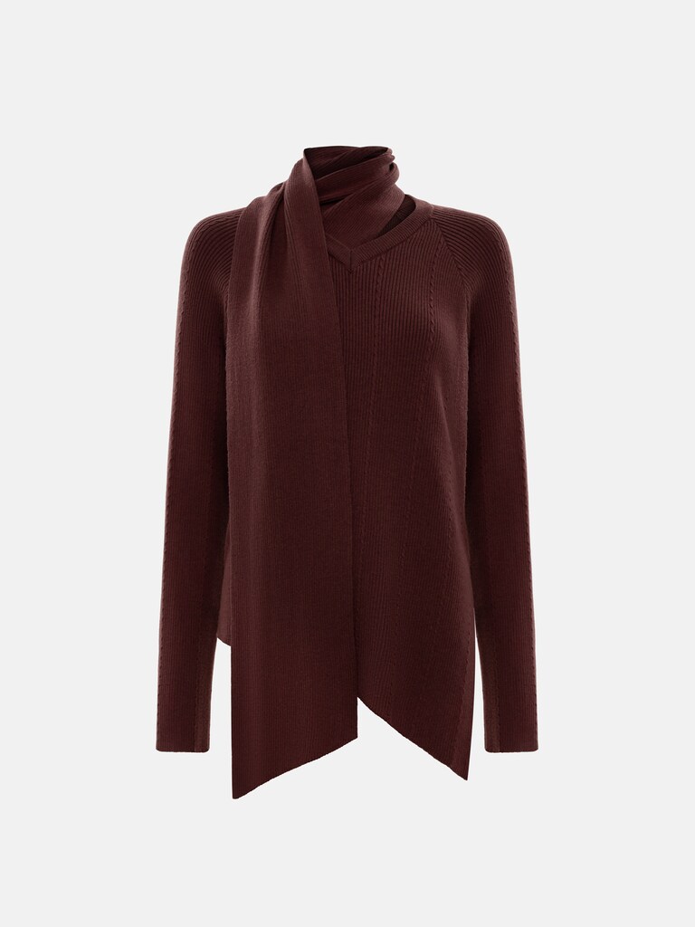 Rib-knit jumper with decorative scarf