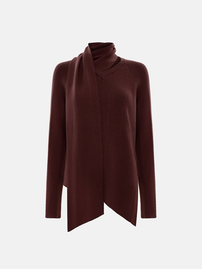Rib-knit jumper with decorative scarf