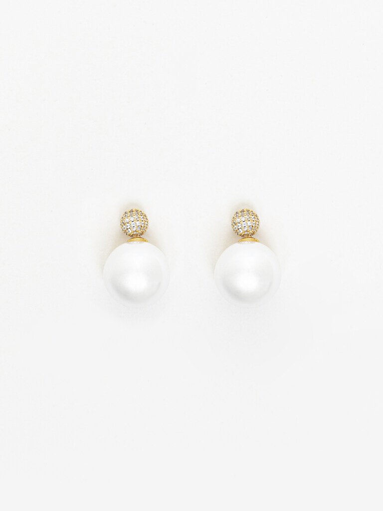 Серьги-пусеты с крупными жемчужинами и стразами