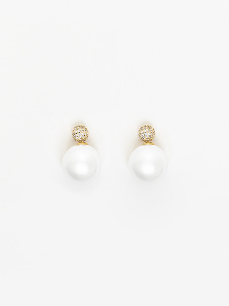 Серьги-пусеты с крупными жемчужинами и стразами