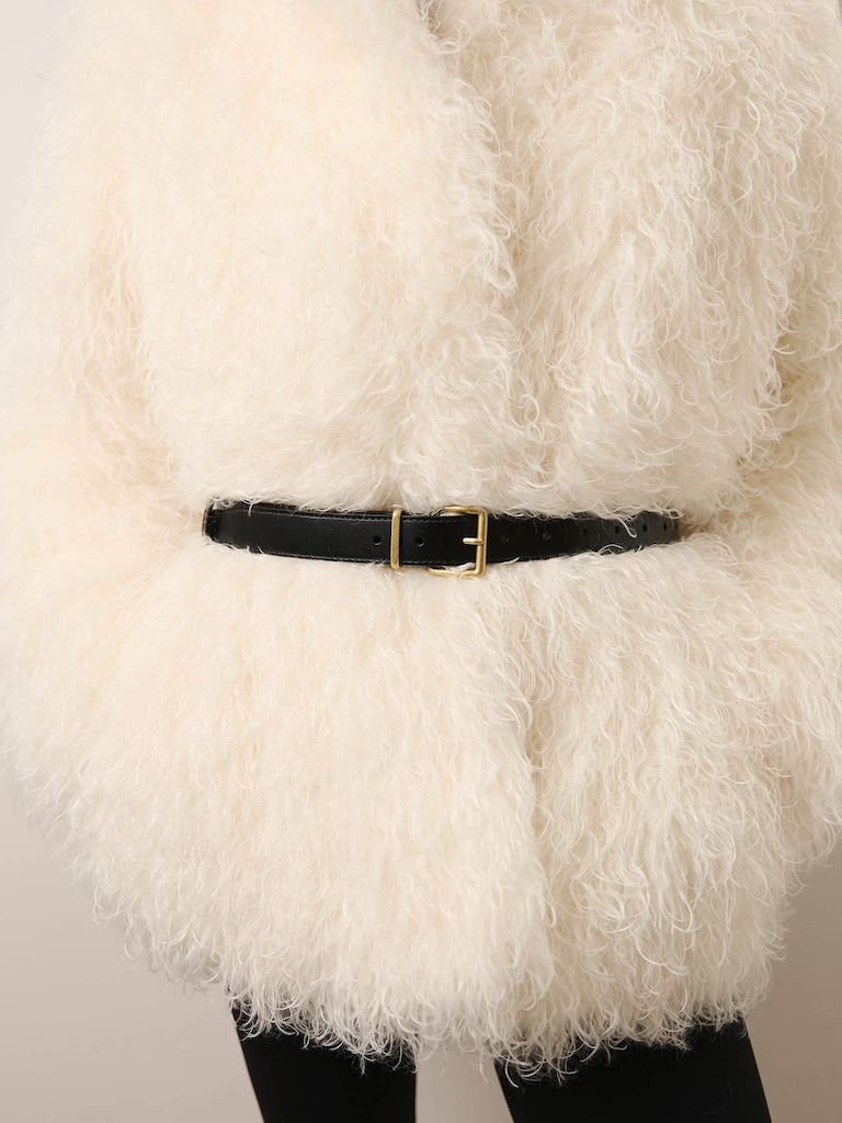 Leather belt with square buckle