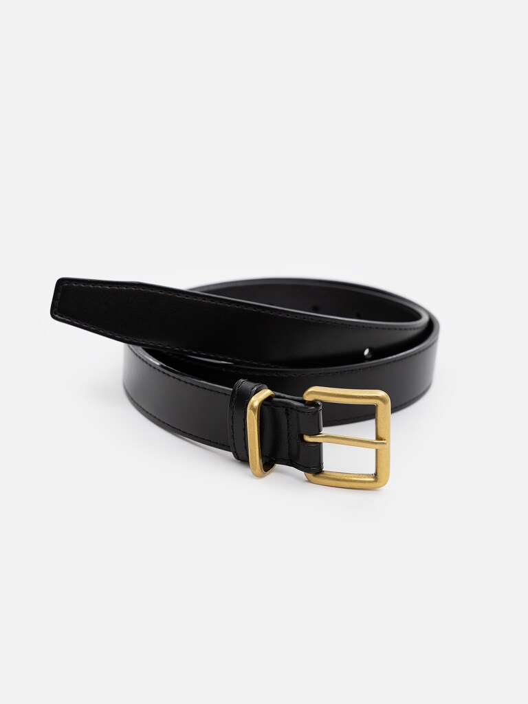 Leather belt with square buckle