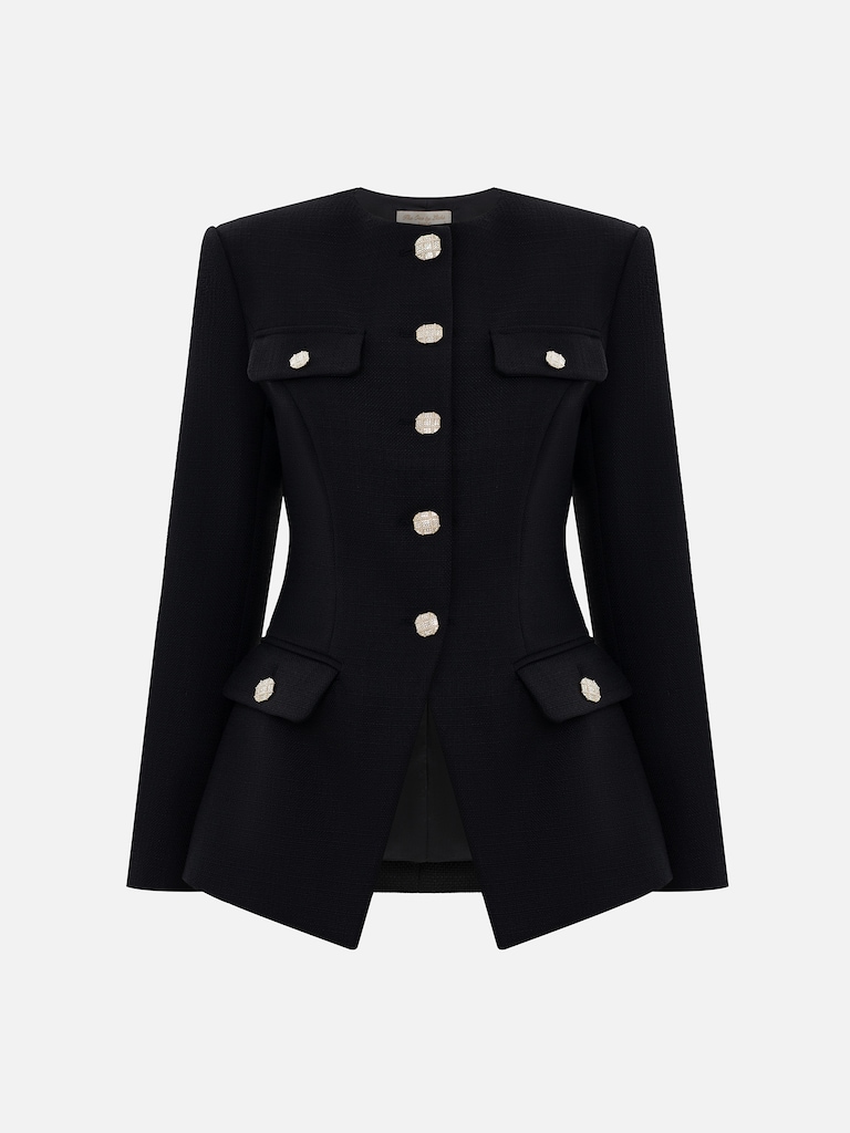 Veste ajustée en tweed avec boutons en strass