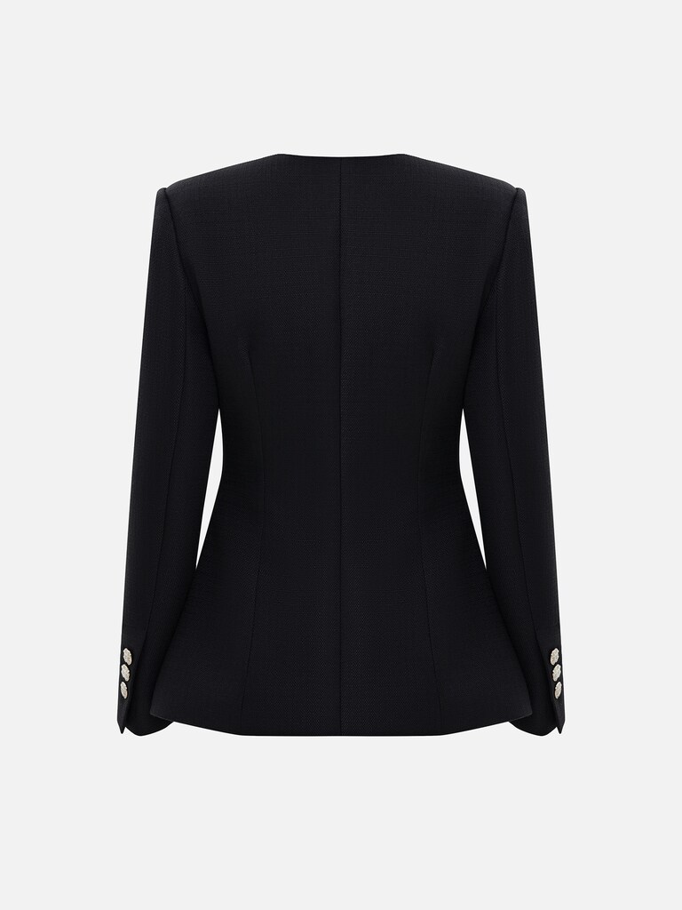 Fitted tweed jacket with rhinestone buttons