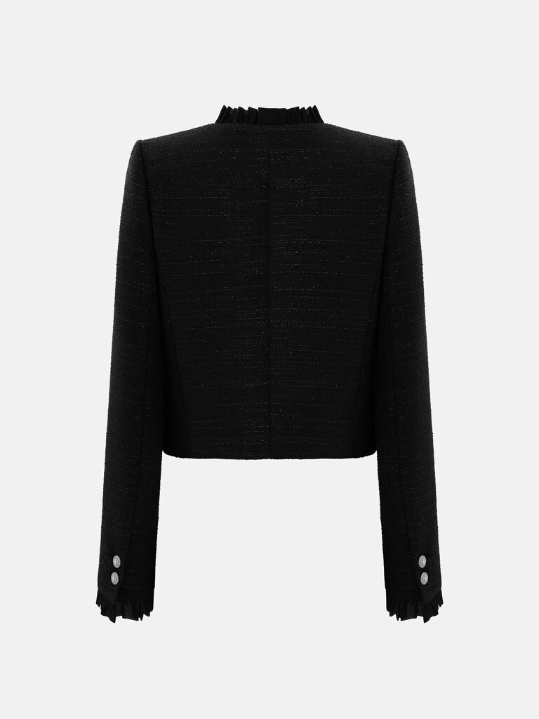 Single-breasted tweed jacket with ruffles