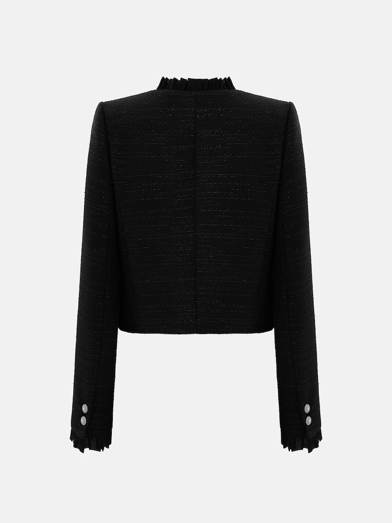Single-breasted tweed jacket with ruffles