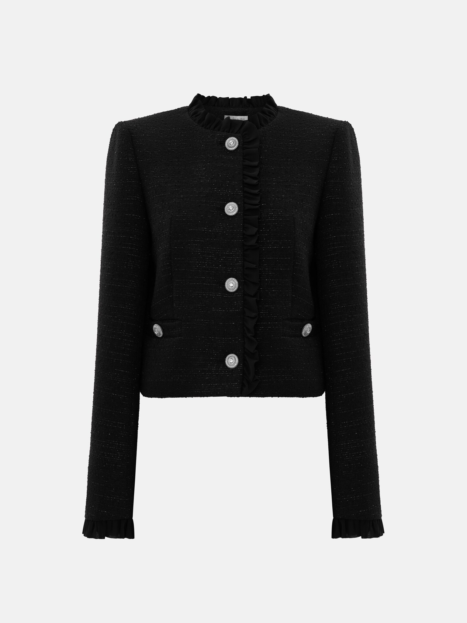 Single-breasted tweed jacket with ruffles :: LICHI - Online