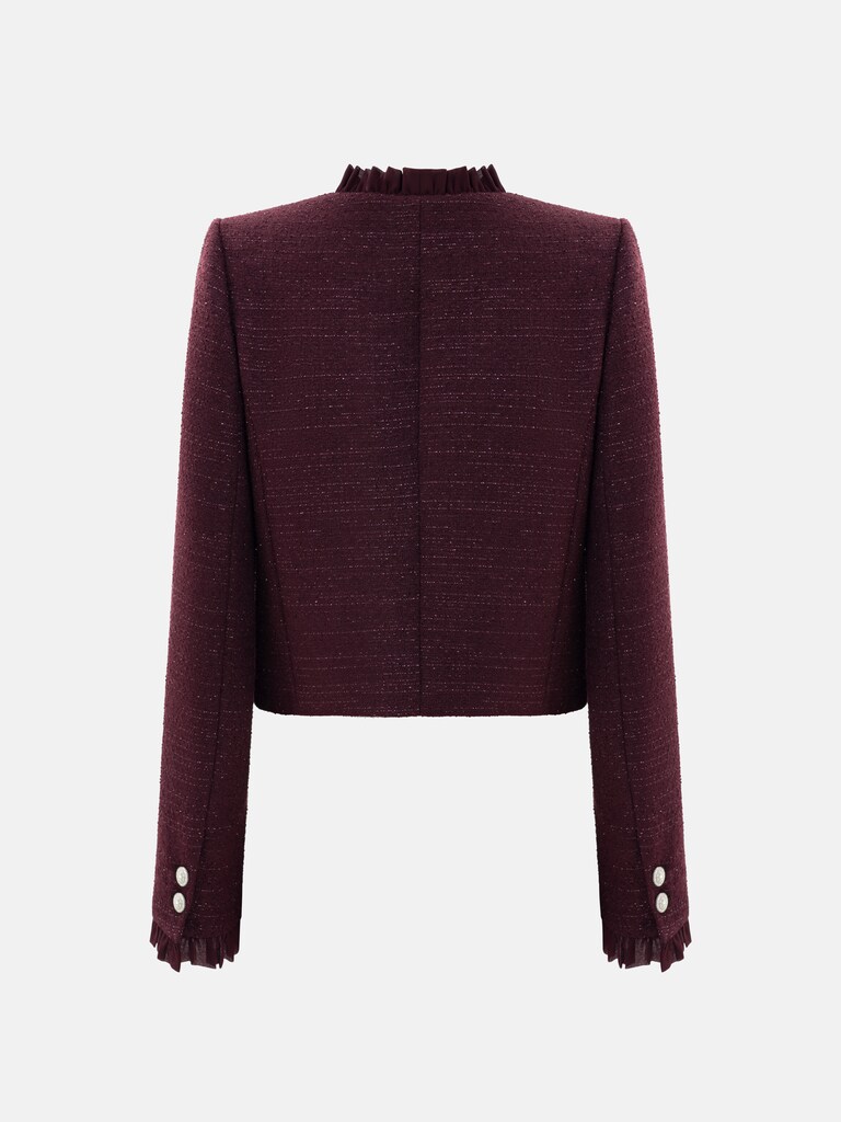 Single-breasted tweed jacket with ruffles