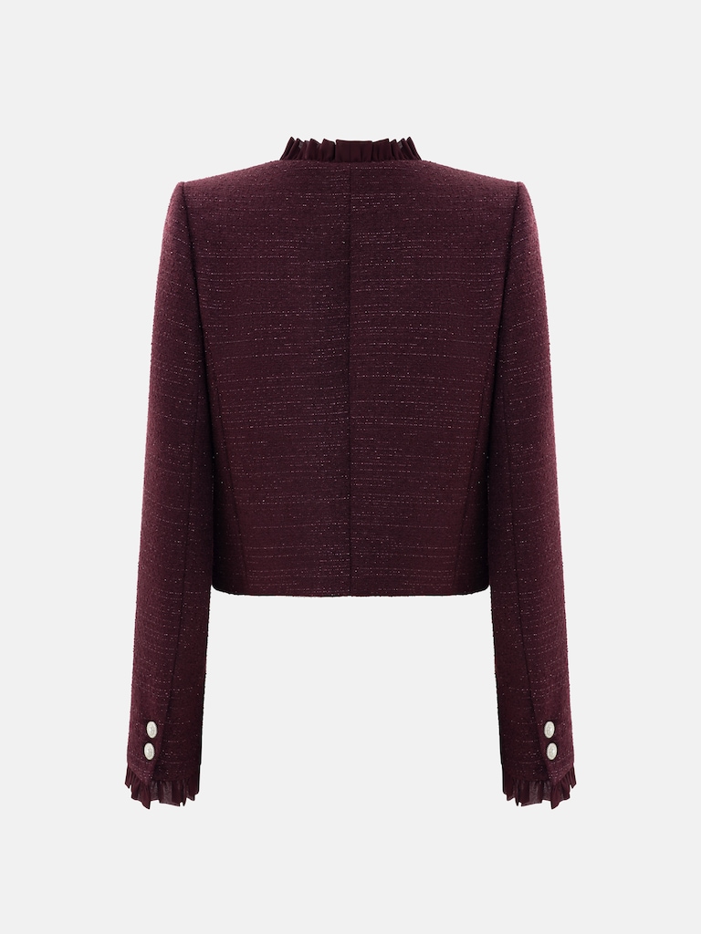 Single-breasted tweed jacket with ruffles