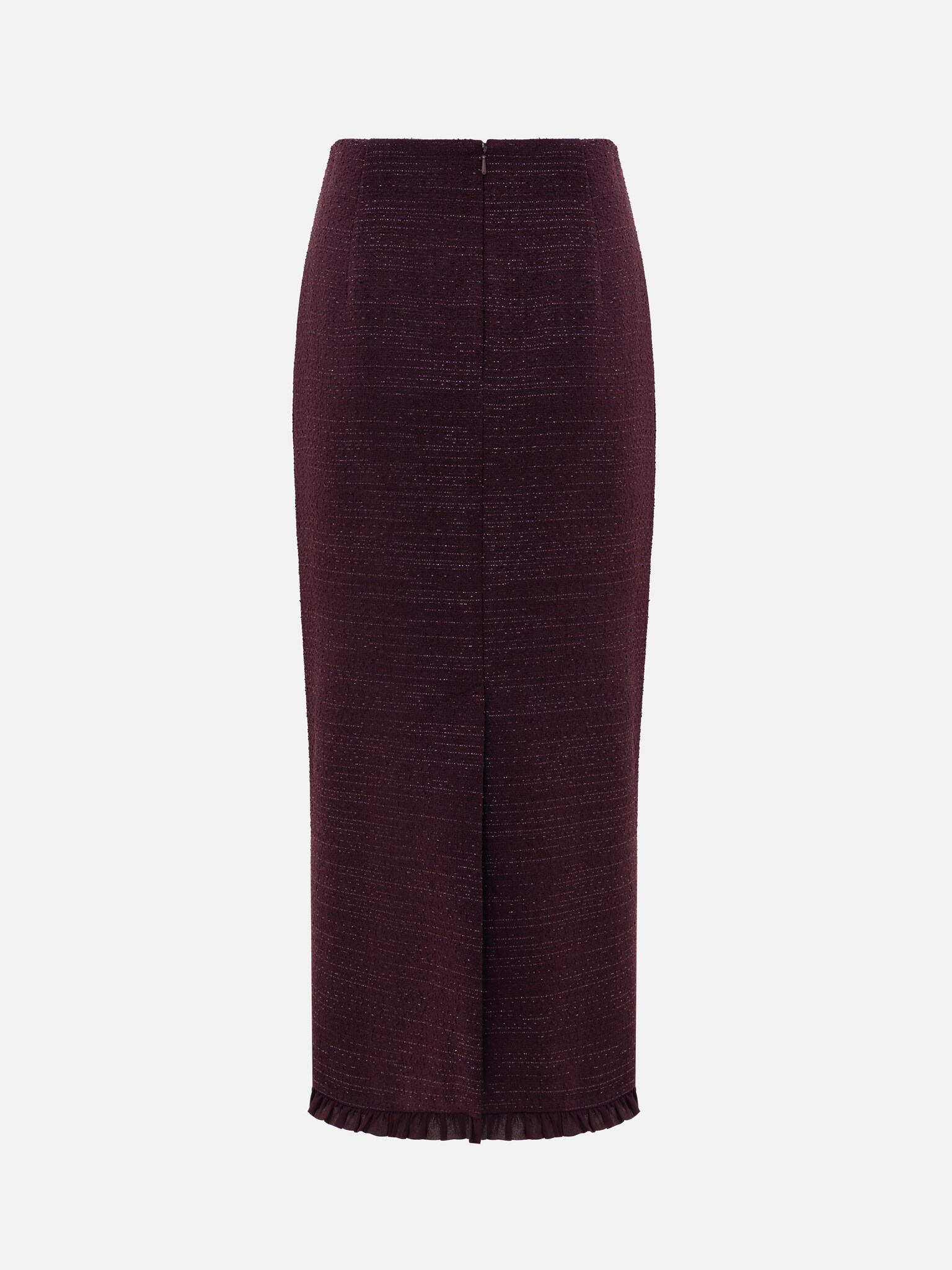 Straight-cut tweed midi skirt with ruffles :: LICHI - Online