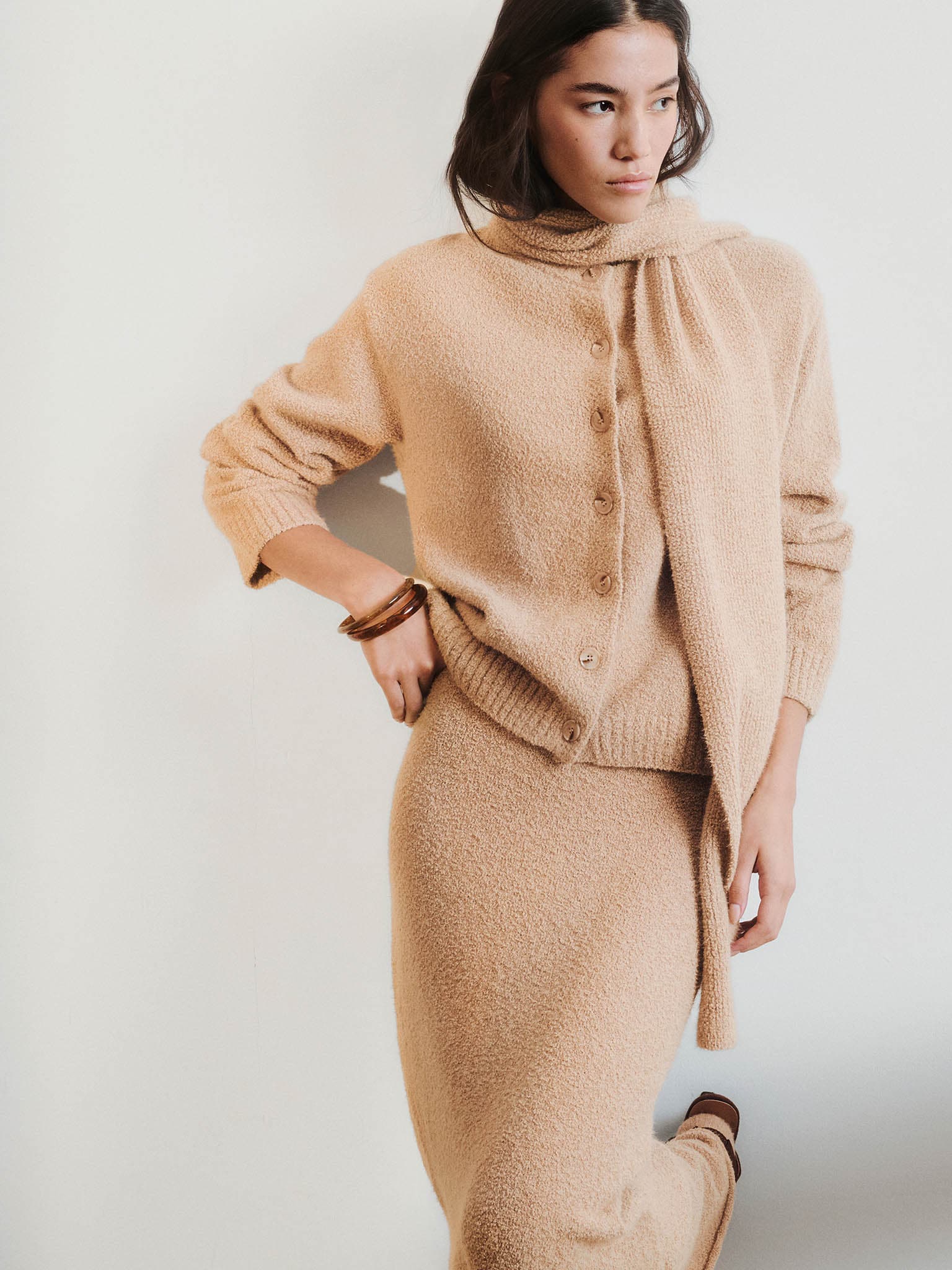 Knitted cardigan with matching scarf :: LICHI - Online fashion store