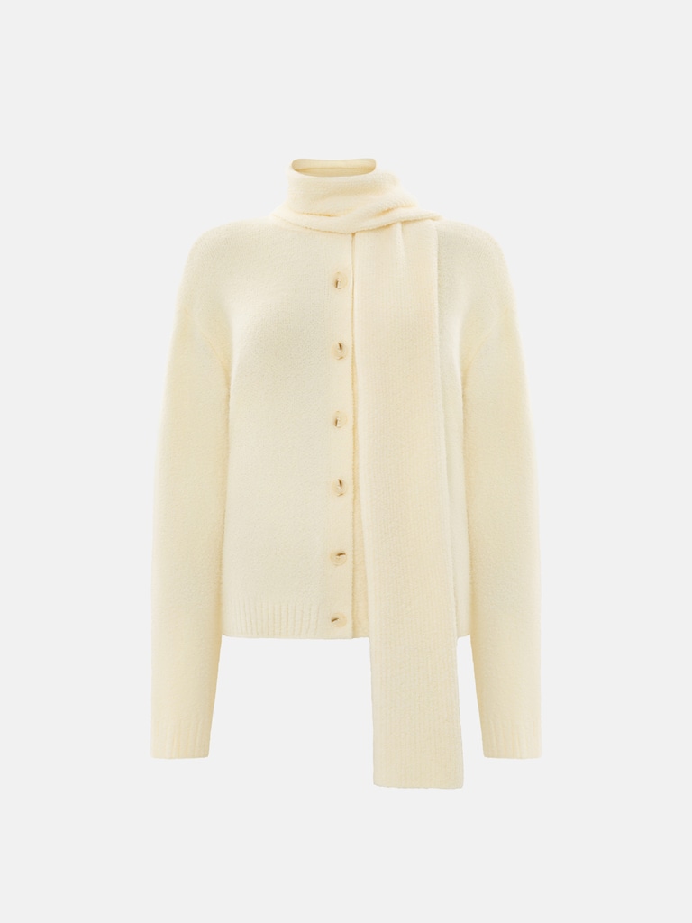 Knitted cardigan with matching scarf