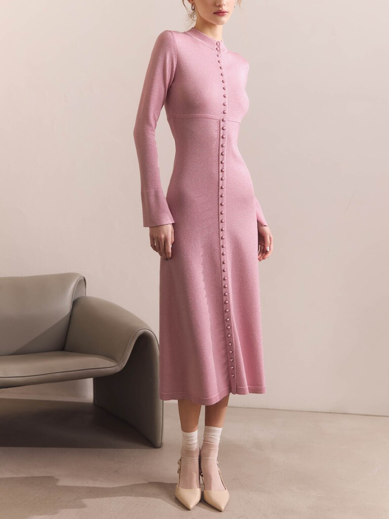 Viscose midi dress with small matching buttons