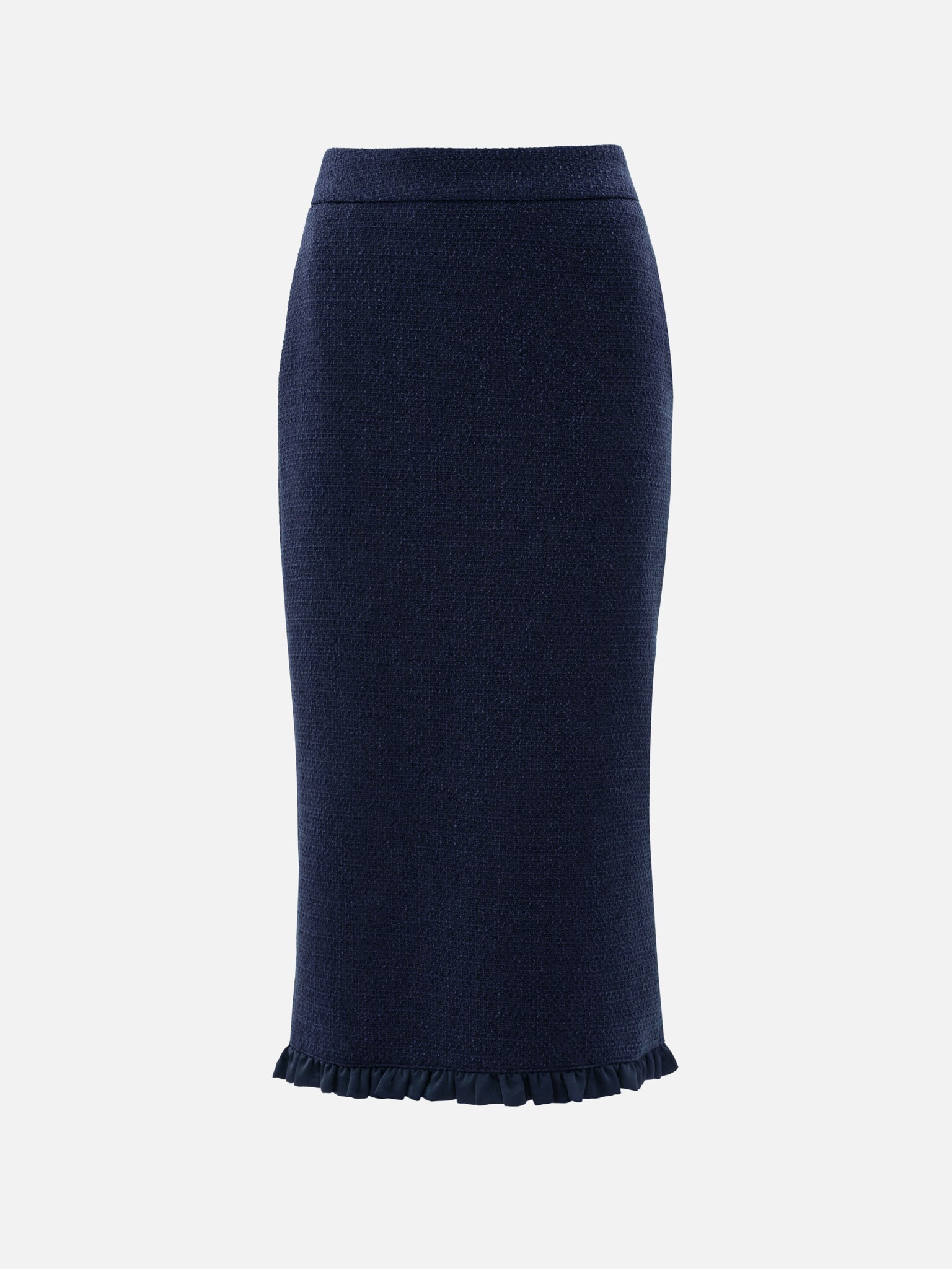 Straight-cut tweed midi skirt with ruffles :: LICHI - Online