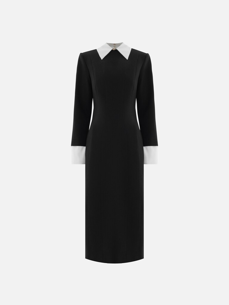 Midi dress with contrasting collar and cuffs