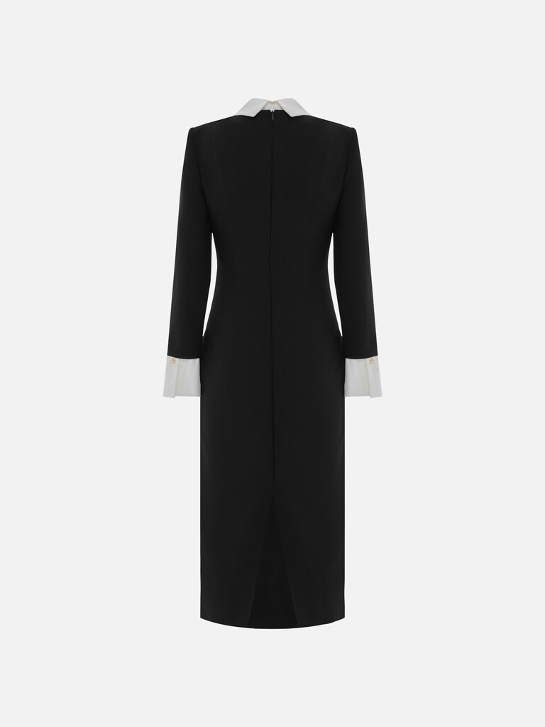 Midi dress with contrasting collar and cuffs