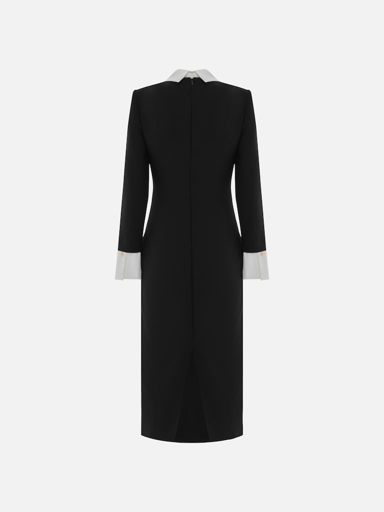 Платье миди с контрастным воротником и манжетами