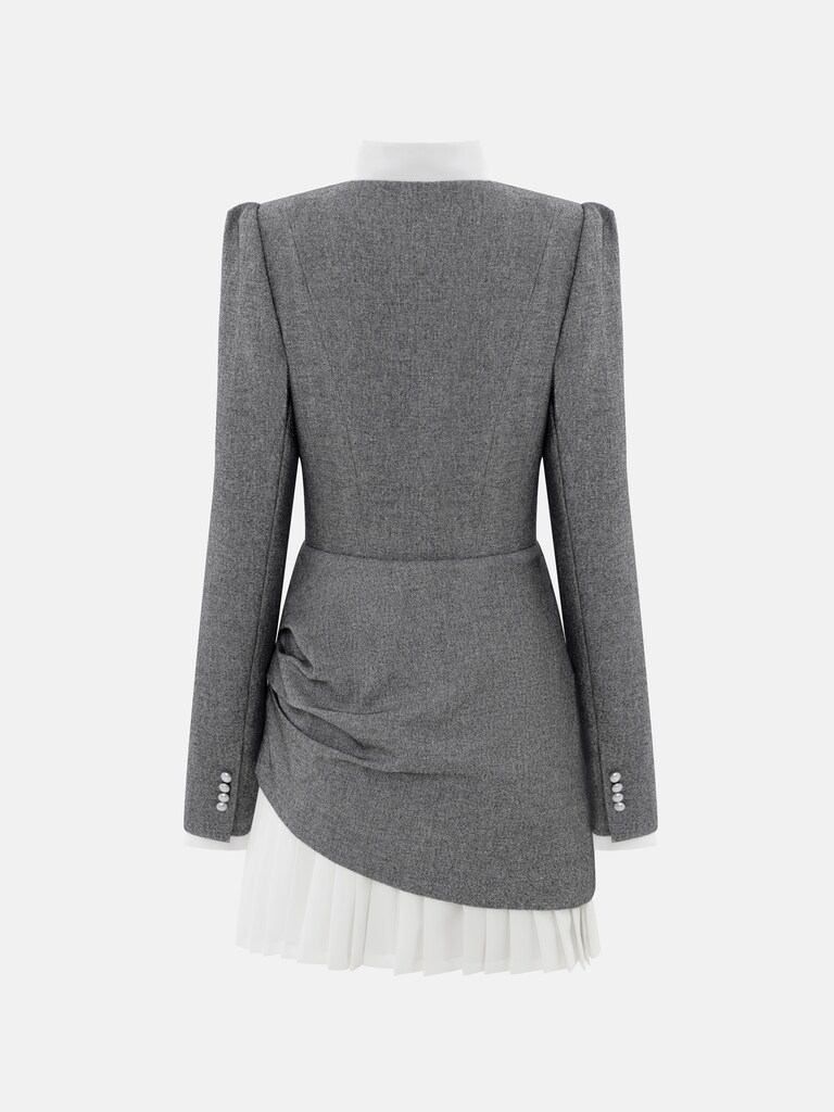 Mini dress with a pleated skirt and pearl buttons