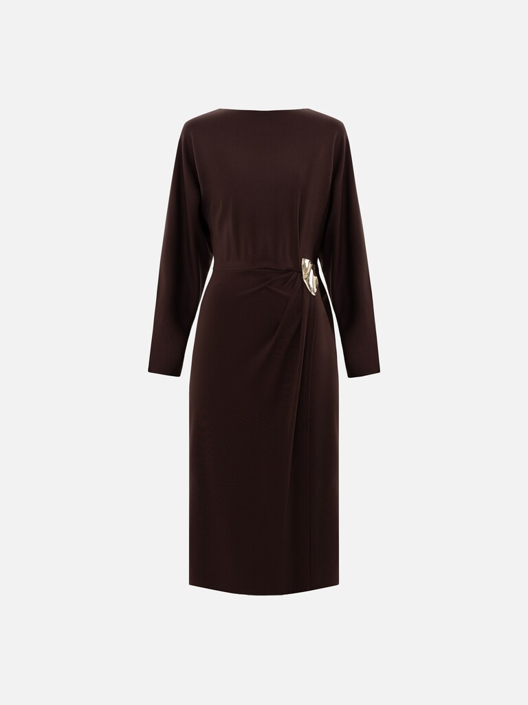 Jersey midi dress with waist decor